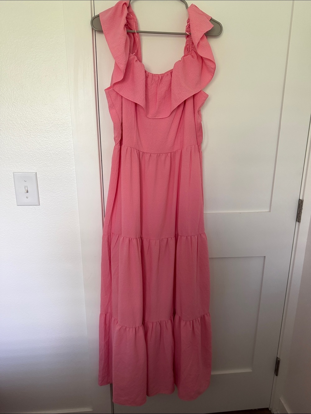 52Seven7 Pink Textured Maxi Dress with Ruffle Detail